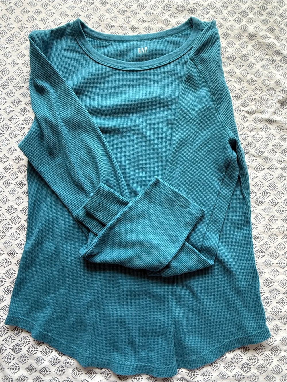 GAP Teal Crew Neck Waffle Knit Sweater